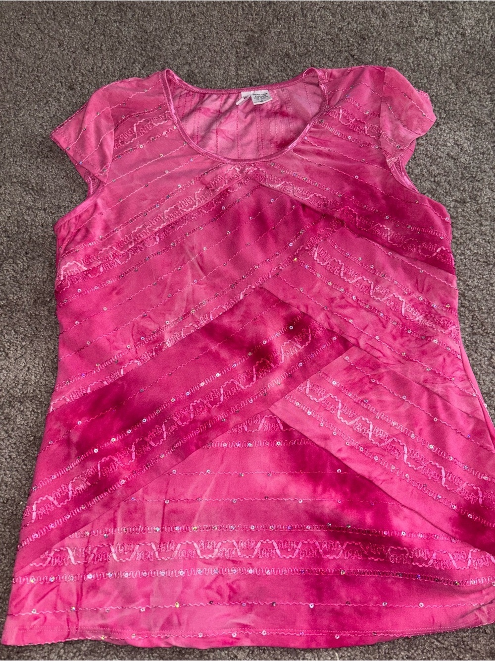 Sami and Jo Vintage Y2K Hot Pink Sequin Cap-Sleeve Tee